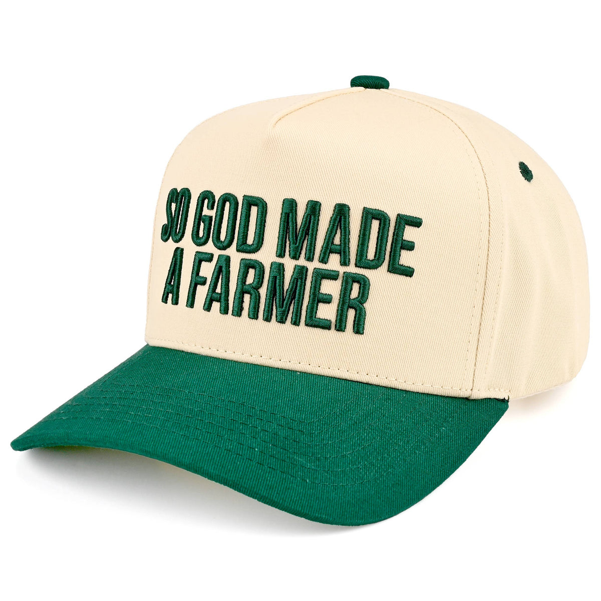 C.C SO GOD MADE A FARMER Letter Two Tone Trucker Hat: Dark Green