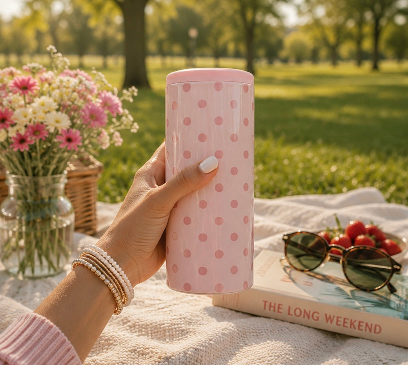 Pink Polka Dot Hard Cooling Can