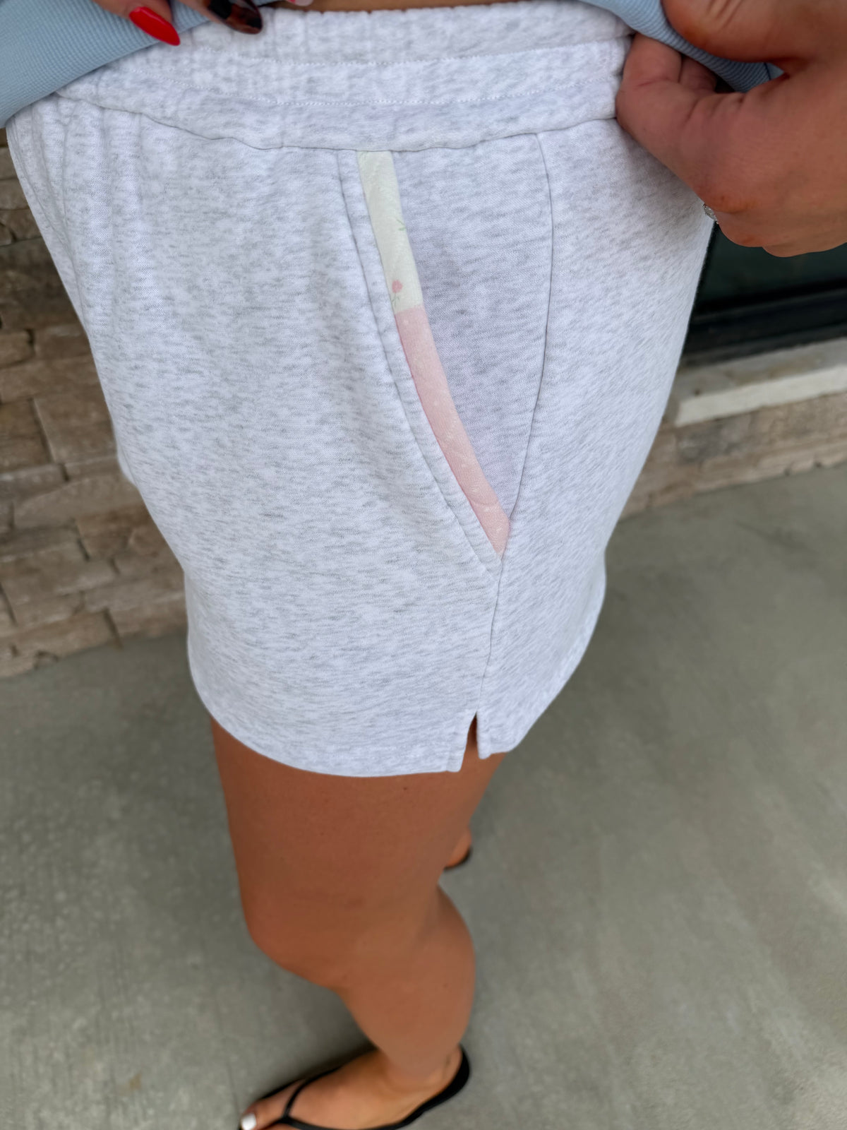 Grey Patch Work Shorts