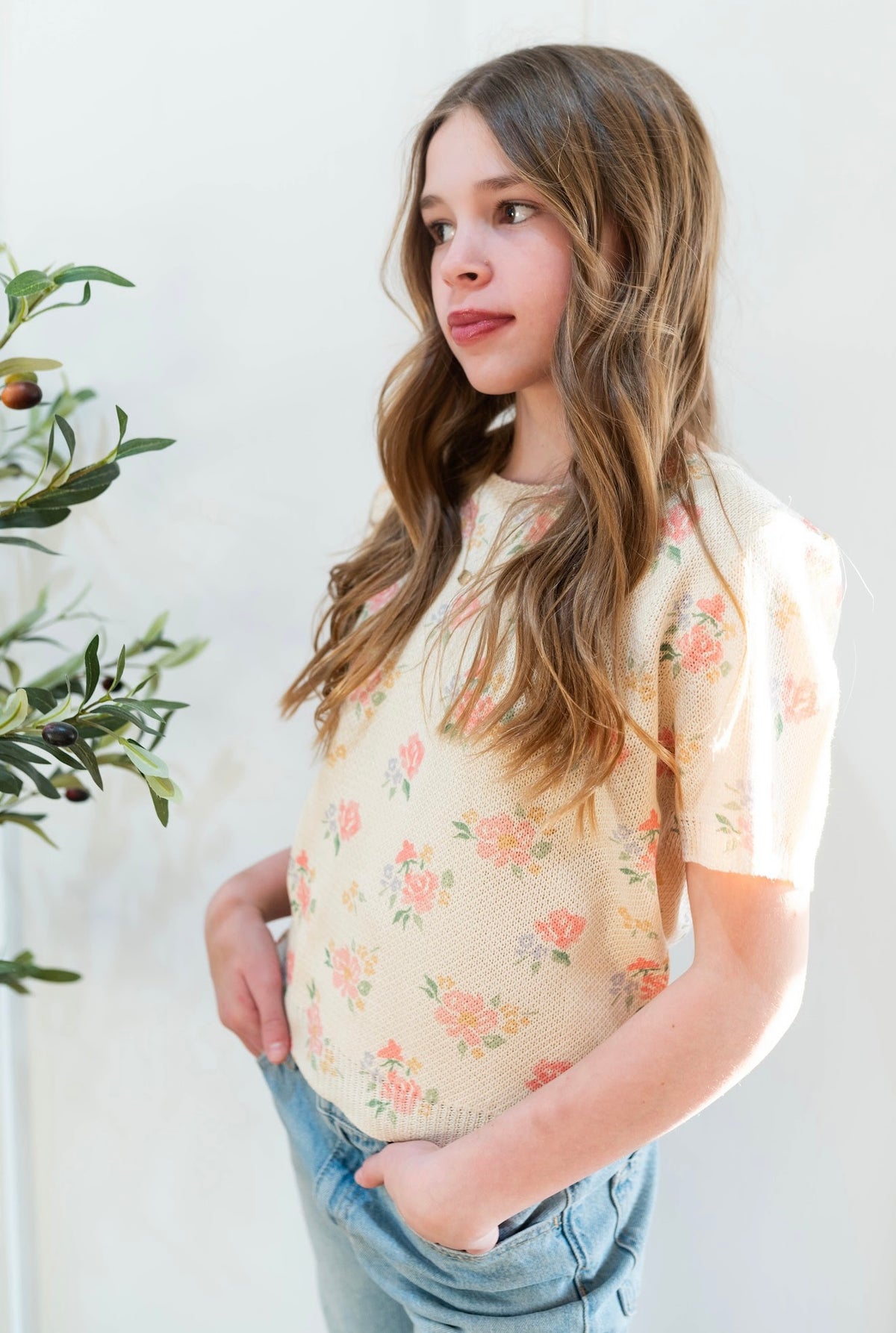 Floral Short Sleeve Sweater Top