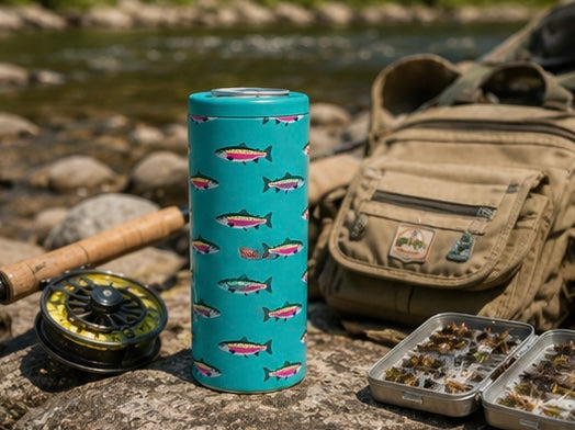 Teal Rainbow Trout Hard Cooling Can