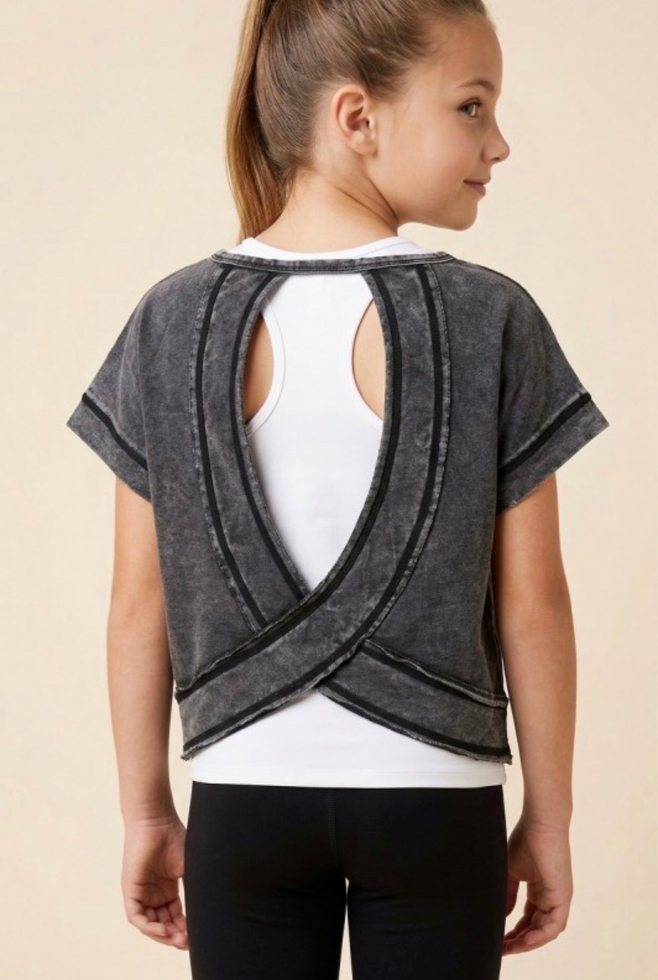 Girls Black Open Back Tee