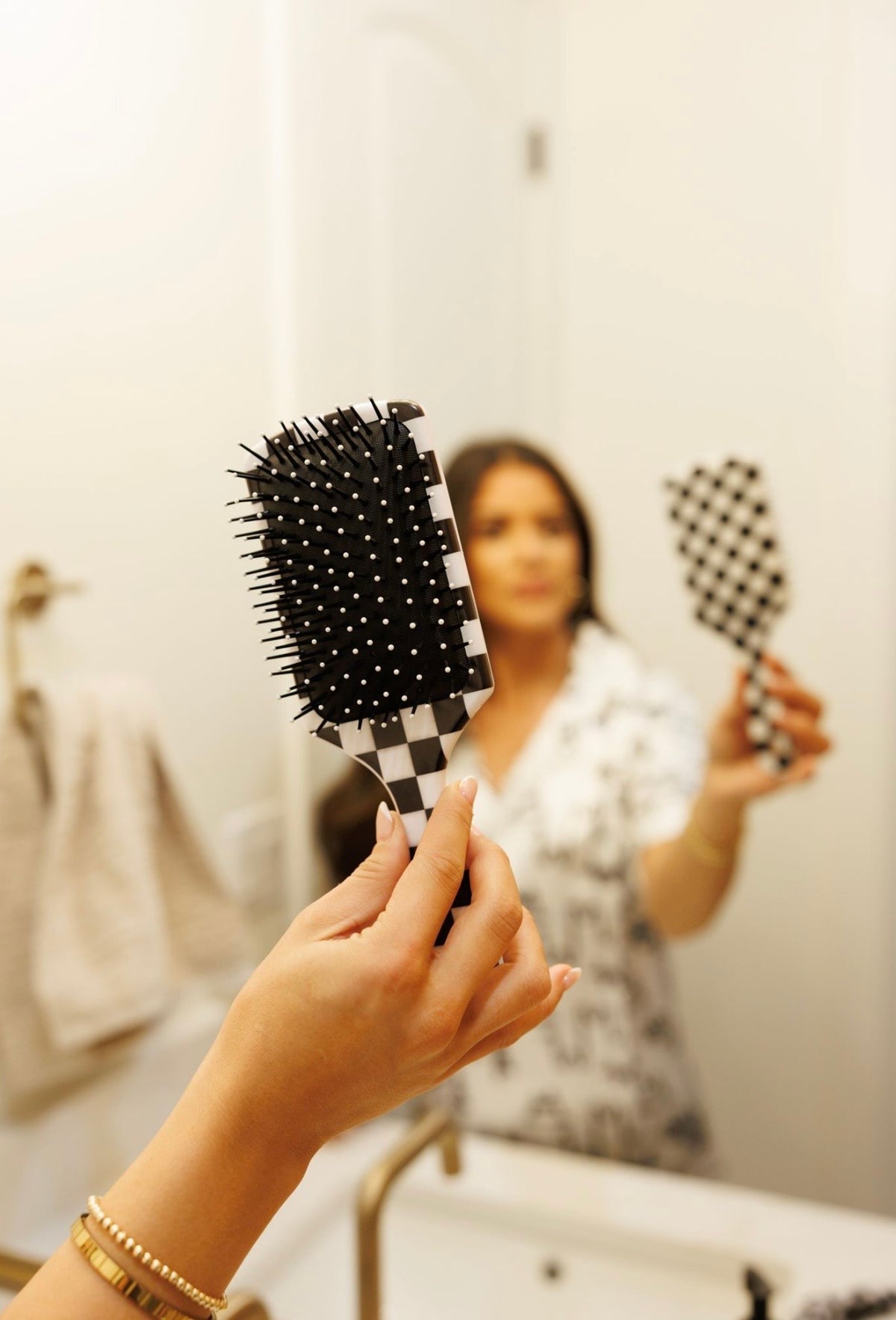 Checkerboard Black &amp; White Hairbrush
