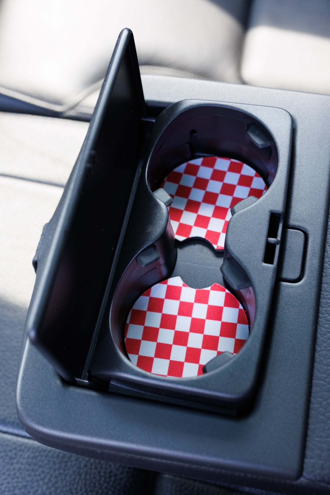 Checkerboard Red & White Car Coasters 2-Pack