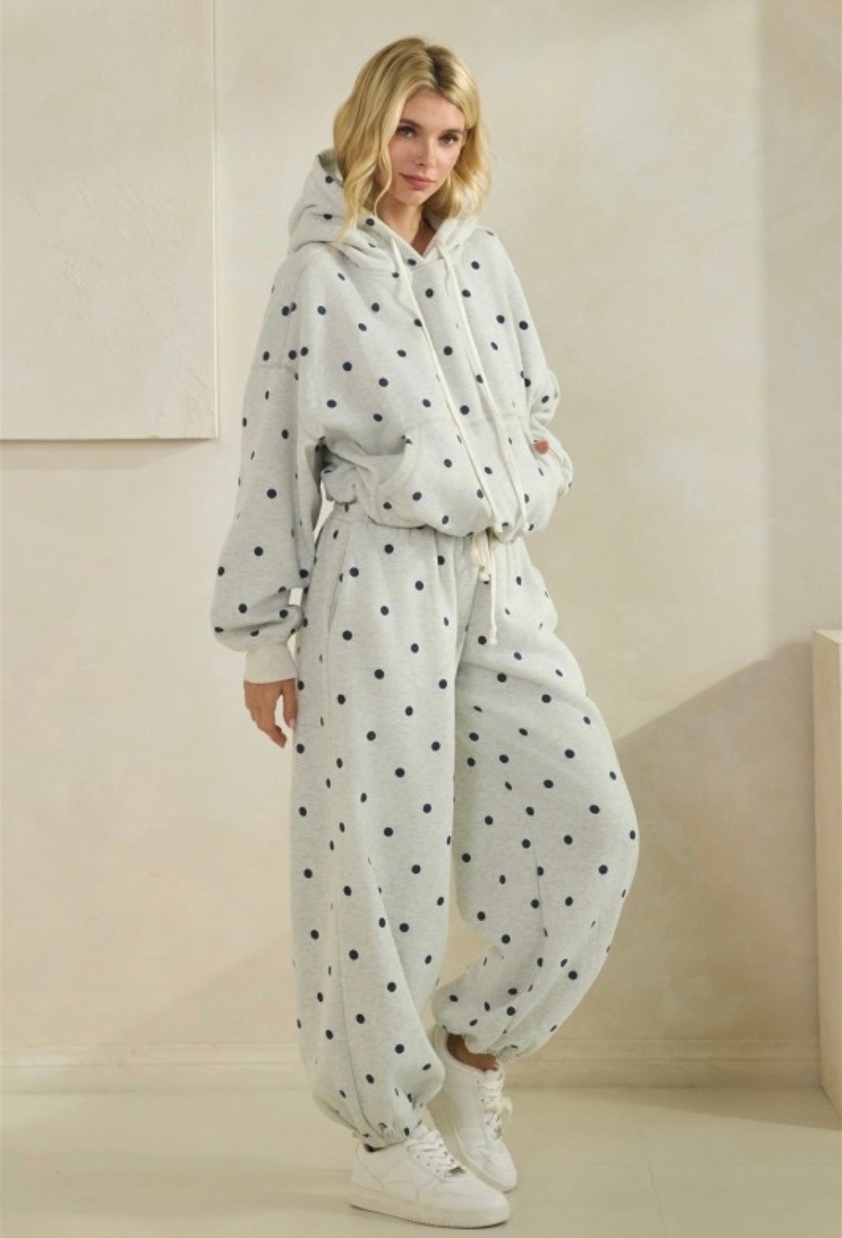 Grey &amp; Navy Polka Dot Hoodie