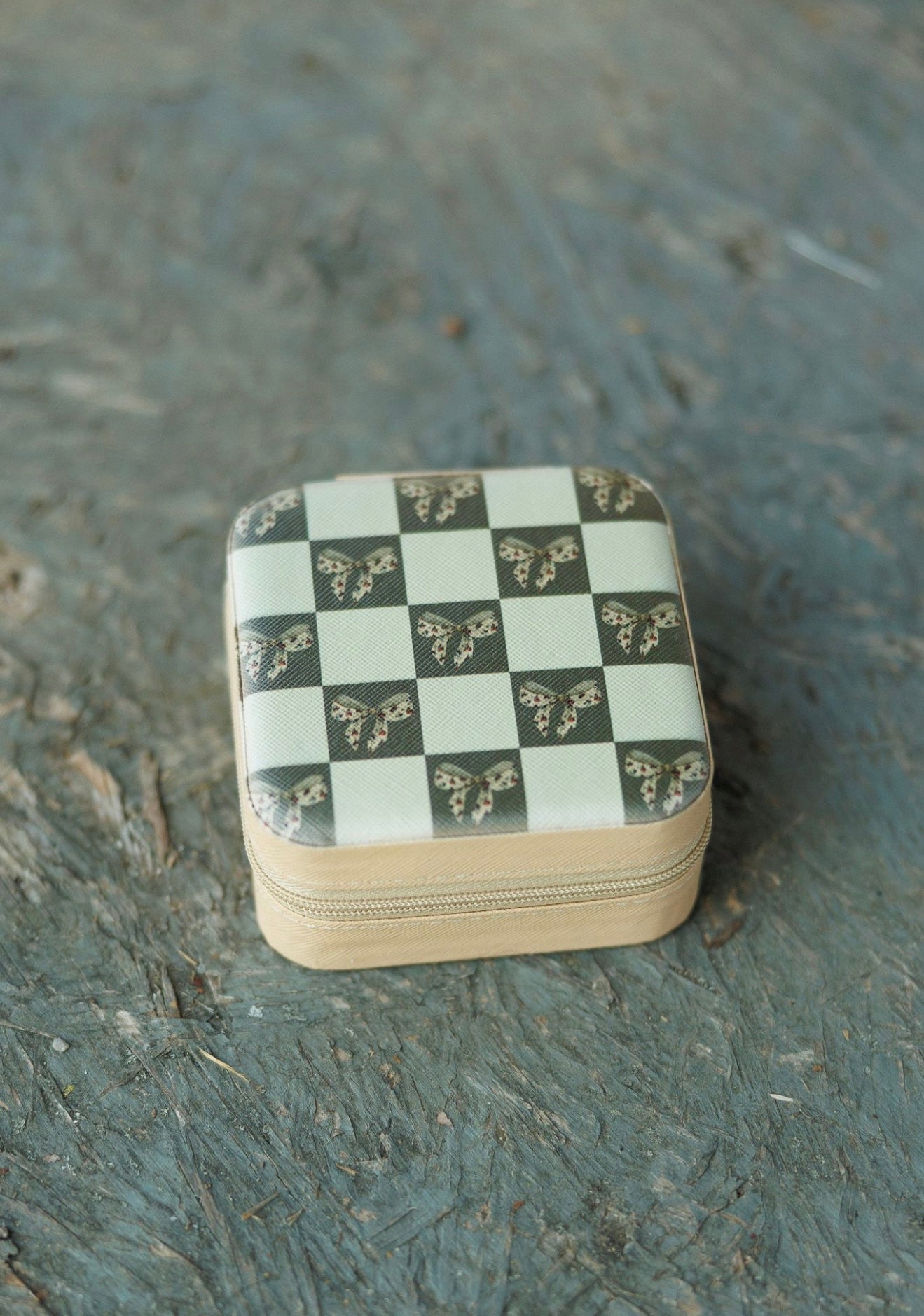 Bow Vintage Cowboy Check Square Jewelry Case