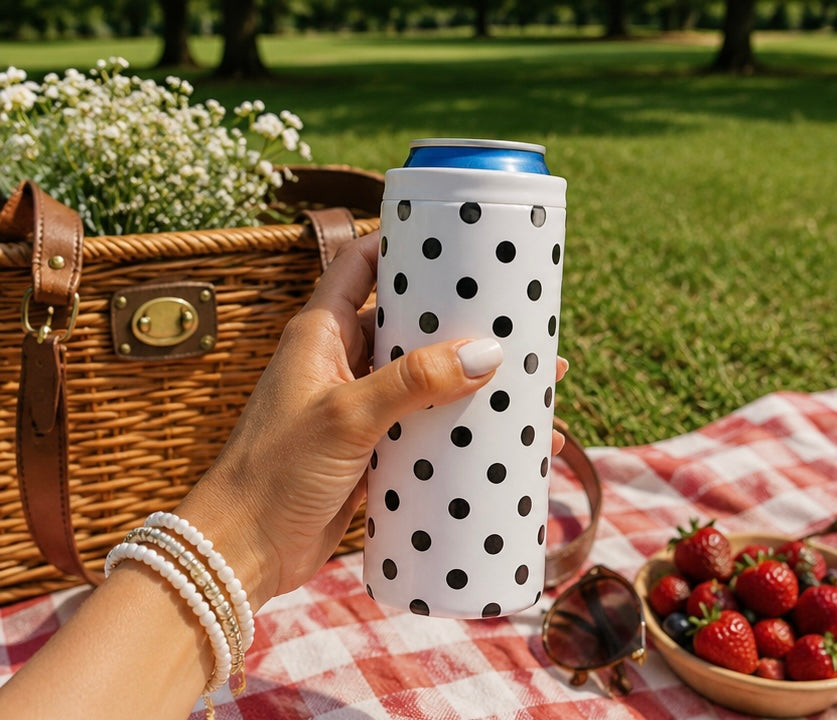White Polka Dot Hard Cooling Can
