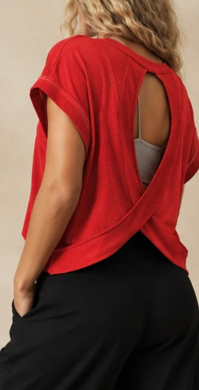 Solid Red Cross-Back Shirt