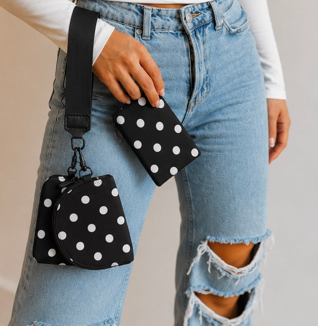 Polka Dot Dual Pouch Wristlet
