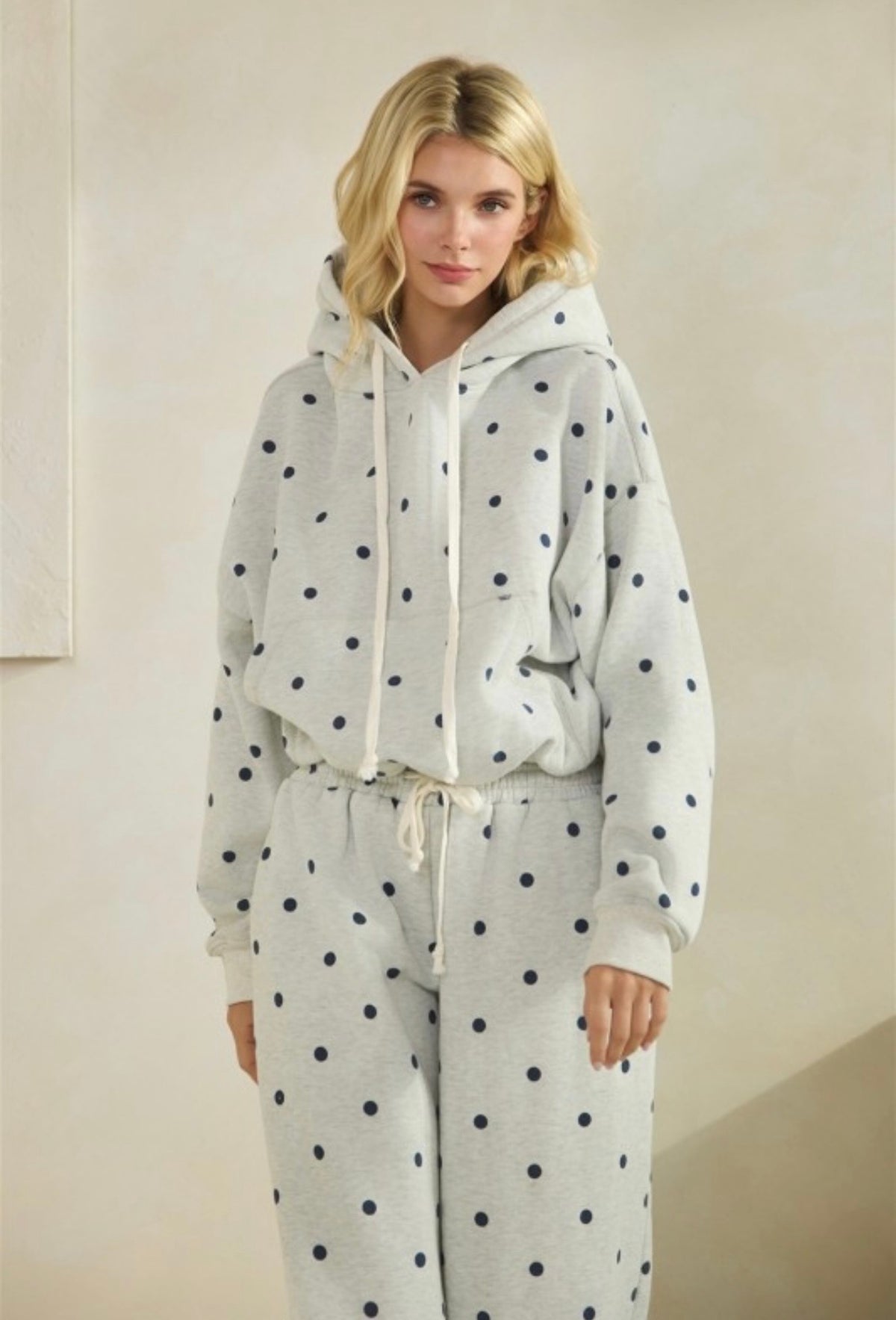 Grey &amp; Navy Polka Dot Hoodie