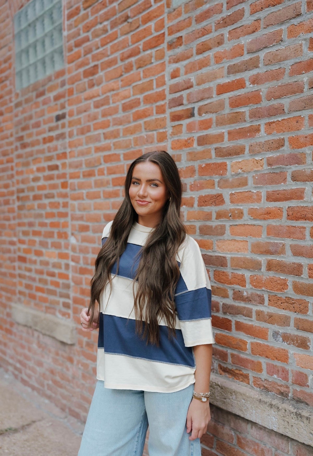 Navy Polly Color Block Top Tee