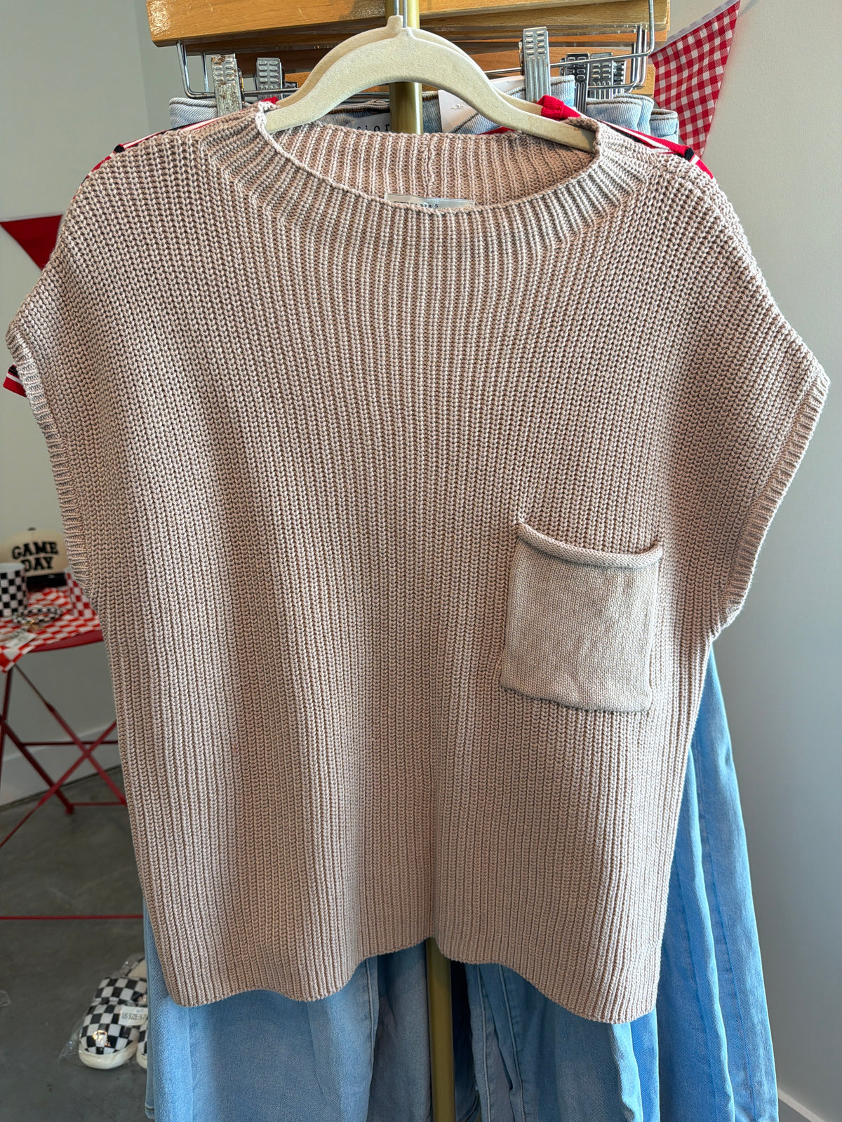 Tan Short Sleeve Knitted Sweater