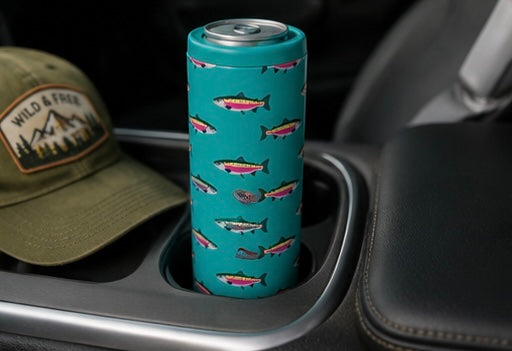 Teal Rainbow Trout Hard Cooling Can