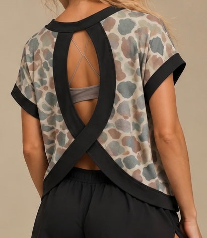 Black Camo Cross-Back Shirt