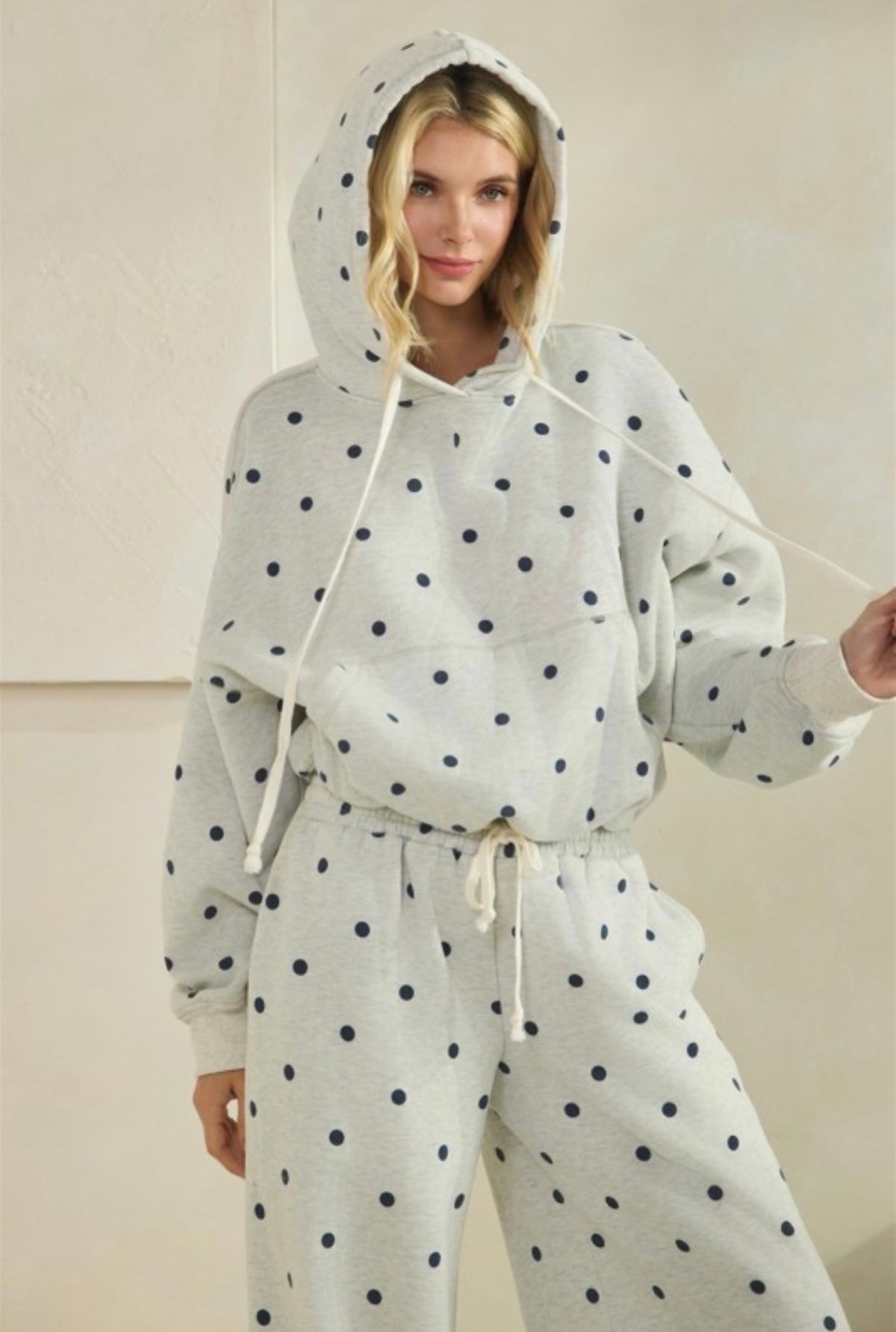 Grey &amp; Navy Polka Dot Hoodie