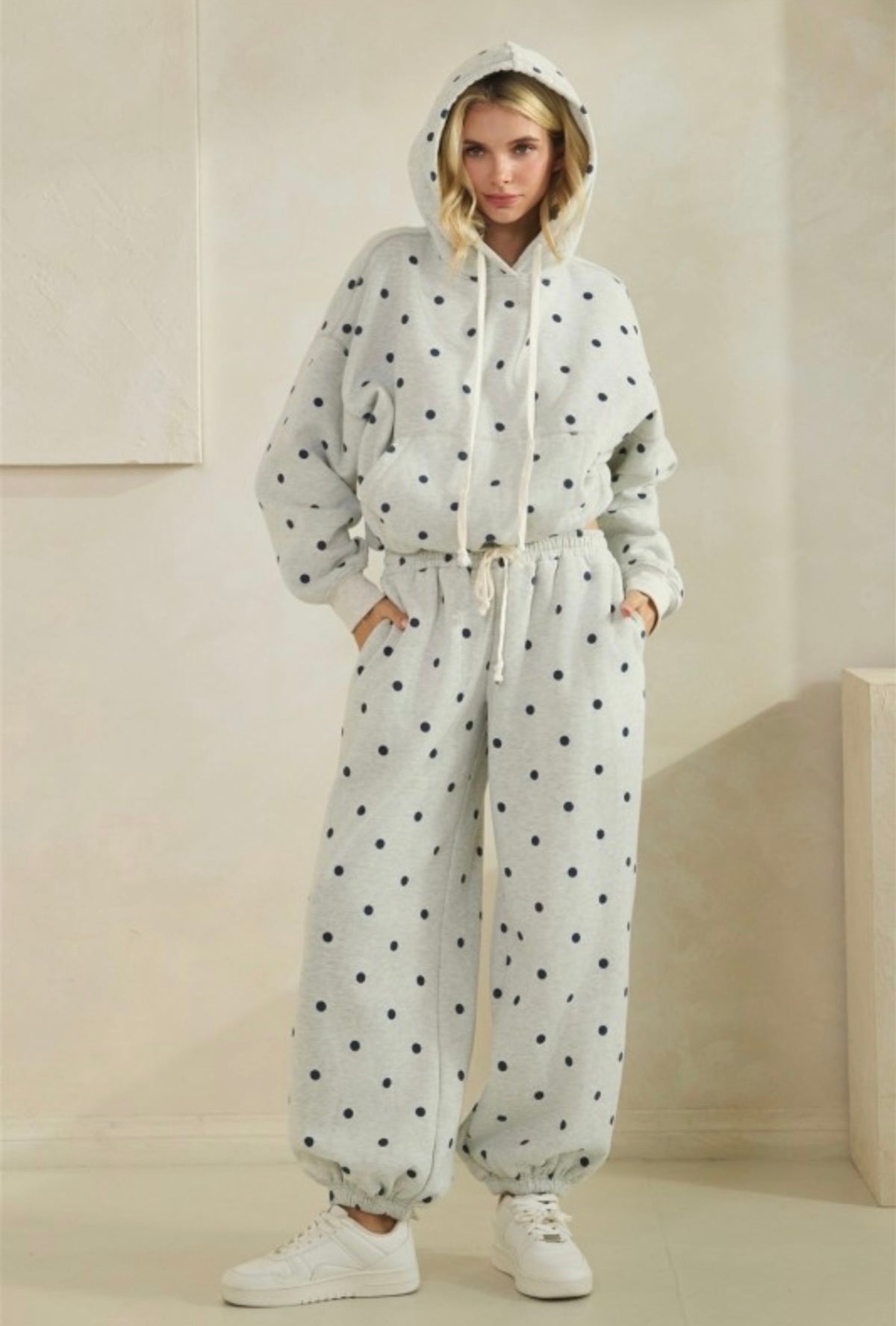Grey &amp; Navy Polka Dot Hoodie