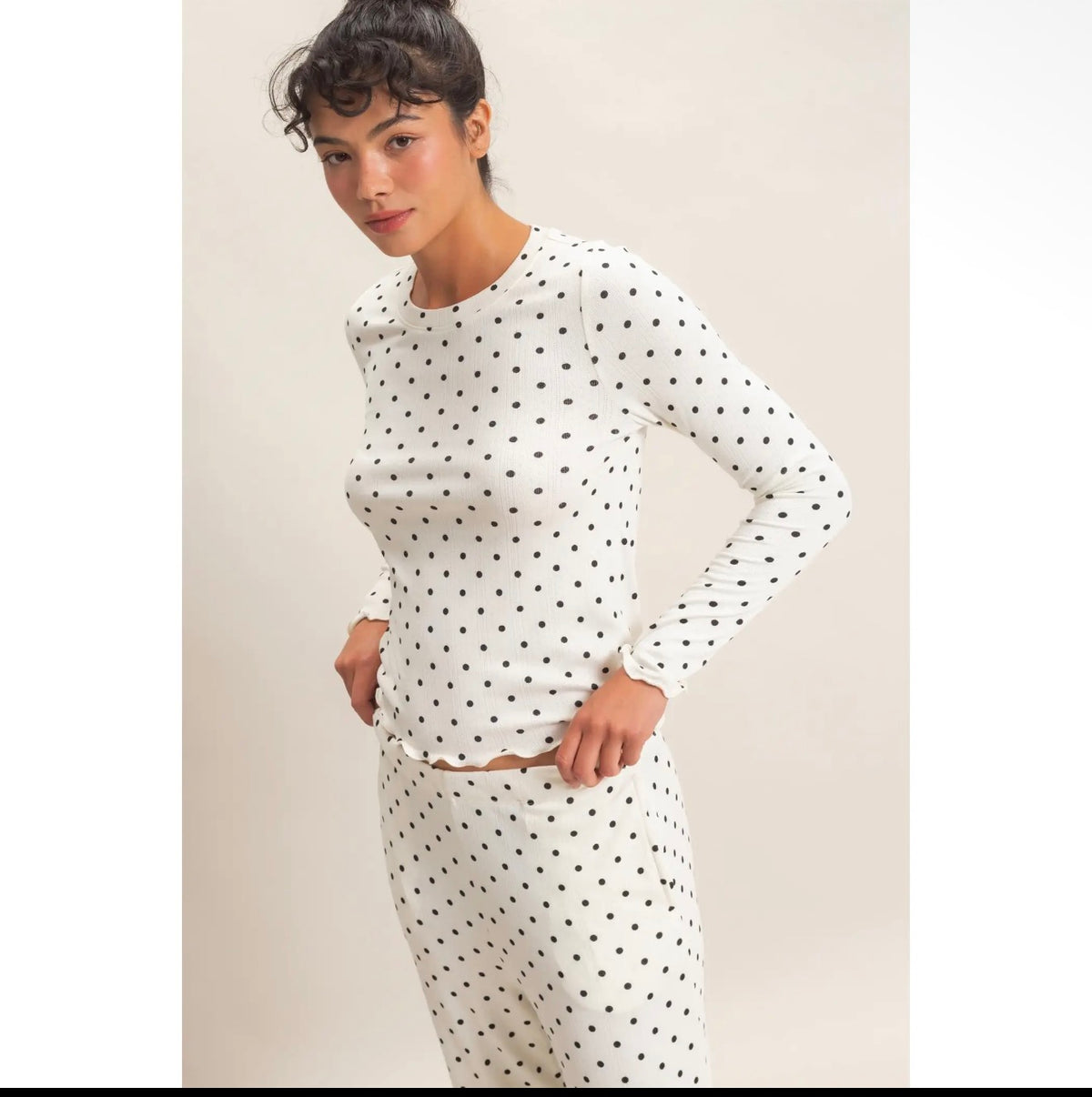 Cream Polka Dot Lounge Long Sleeve