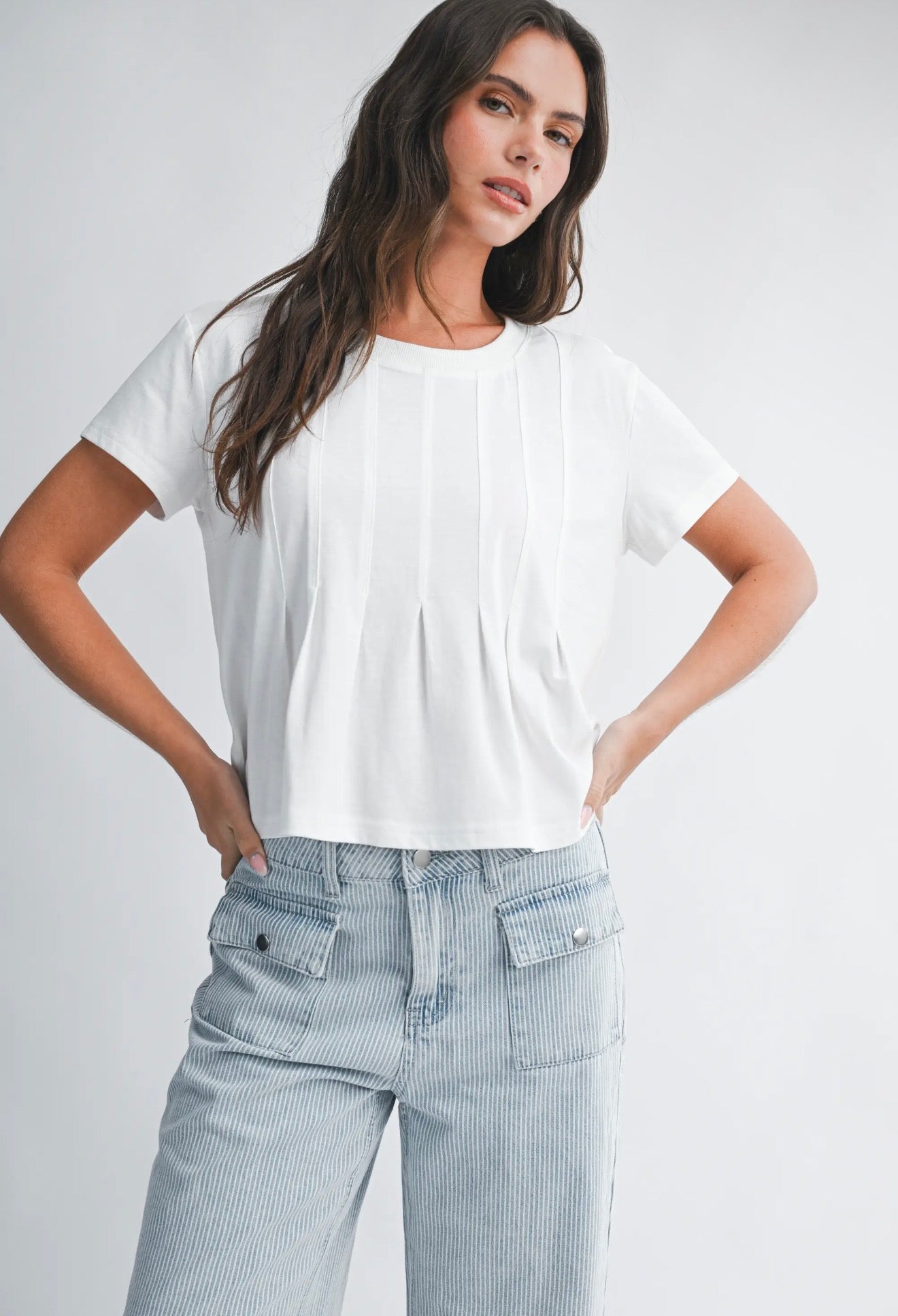 White Pleated Swing Top