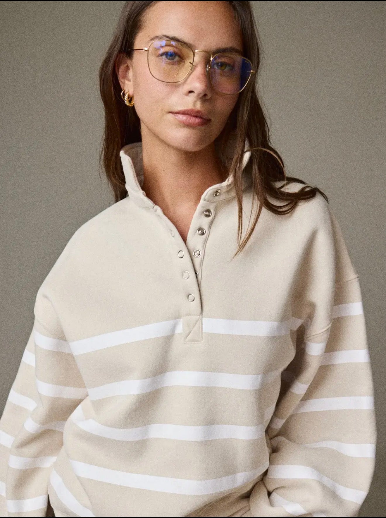 Addison Stripe Pullover Taupe/White