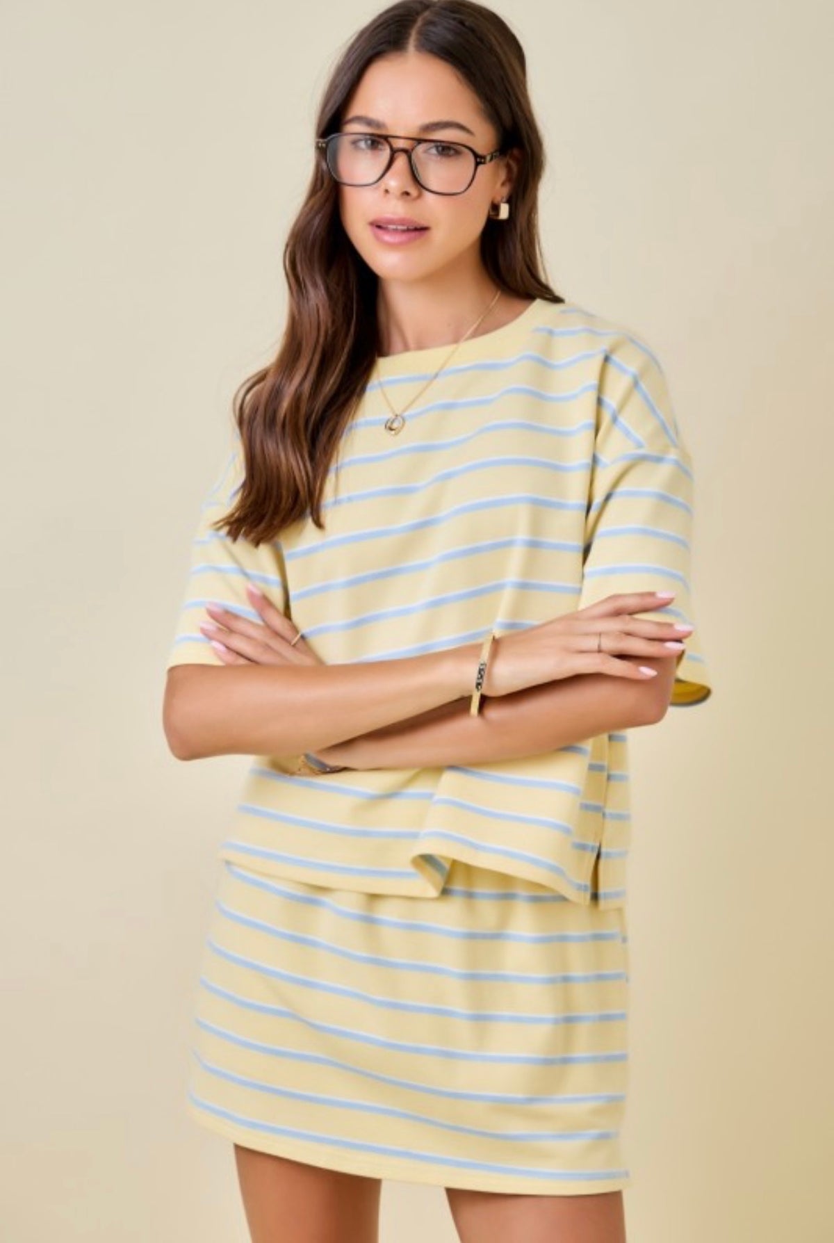 Yellow/Blue Striped Boxy Top
