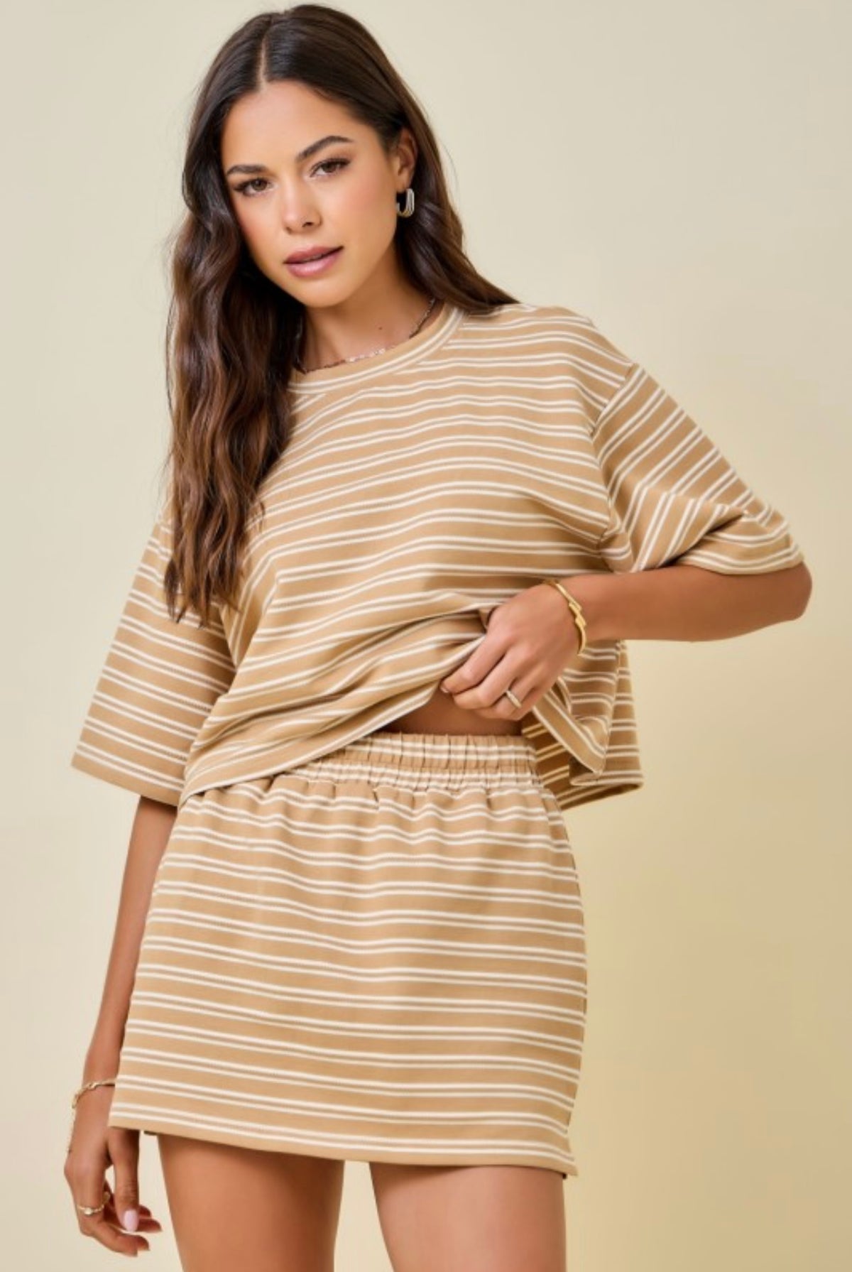 Tan Striped Boxy Top