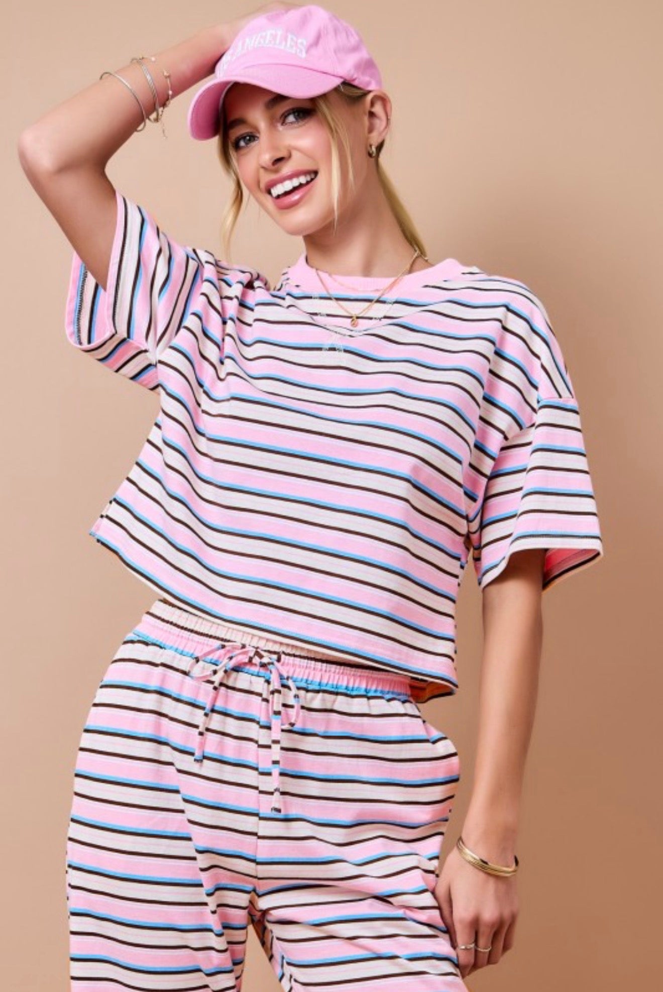 Pink Multi Colored Striped Lounge Pants