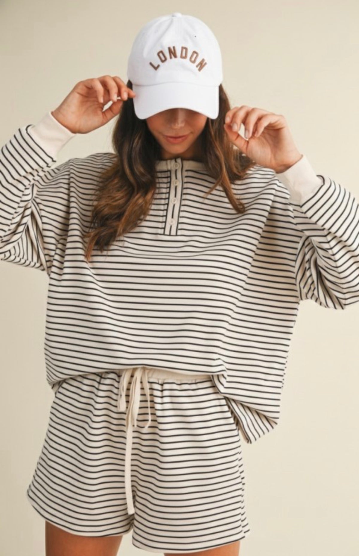 Ivory Pin Stripe Knit Shorts