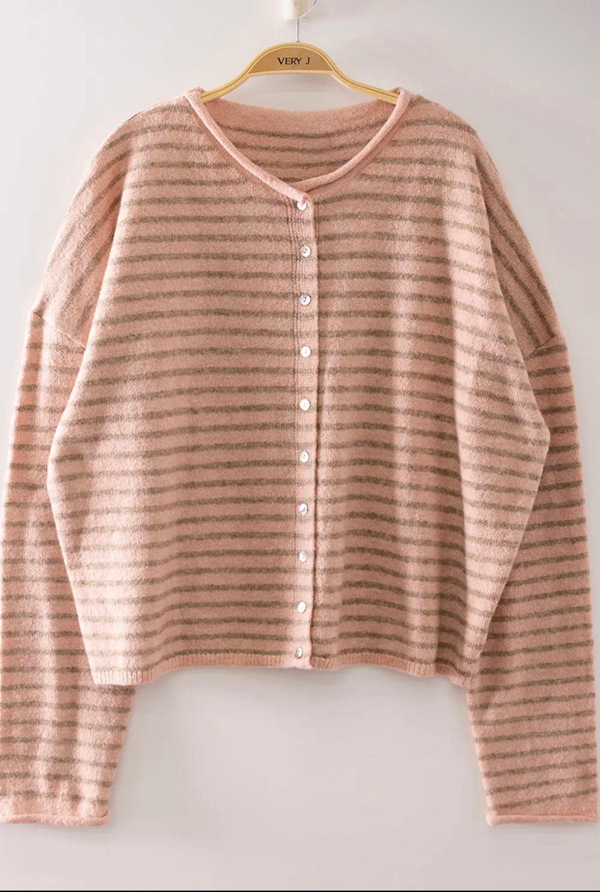 Blush Button Down Striped Sweater