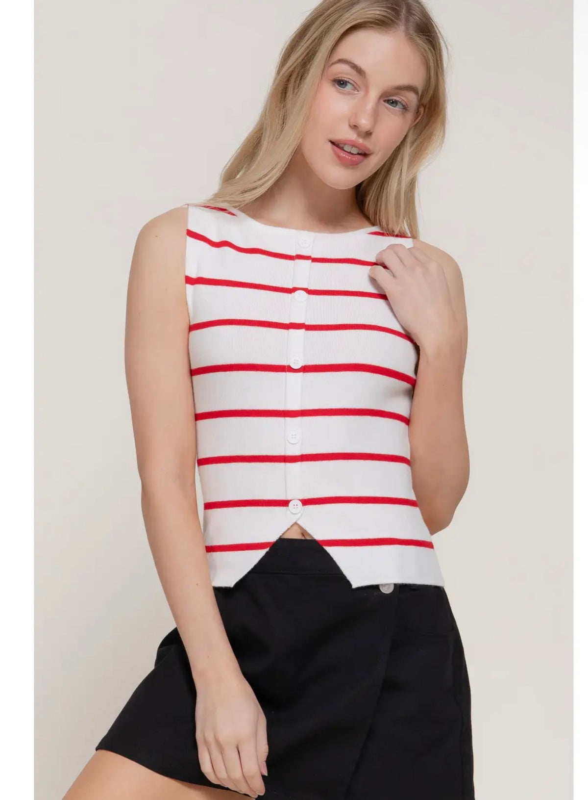Striped Red Button Up Tank