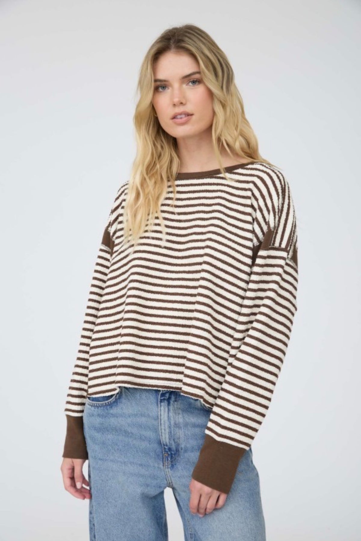 Mocha Stripe Contrast Cross Back Shirt