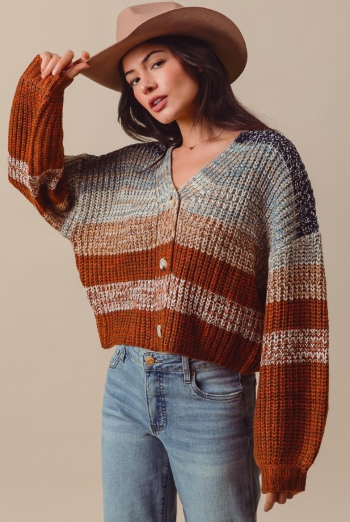 Multi Color Stripes Button Cardigan