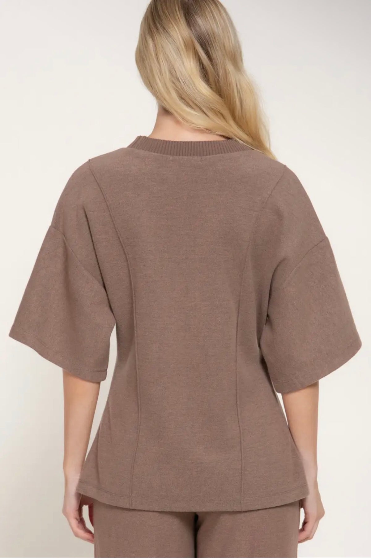 Mocha Round Knit Brushed Top