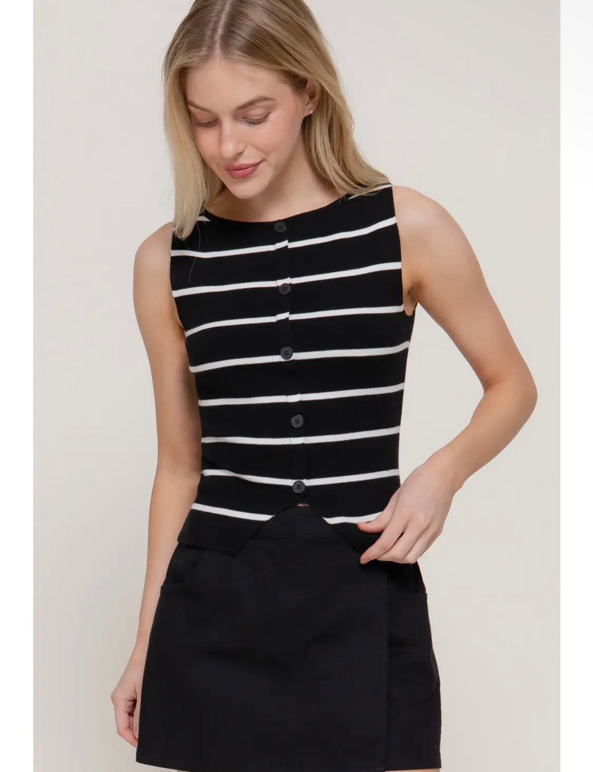 Striped Black Button Up Tank