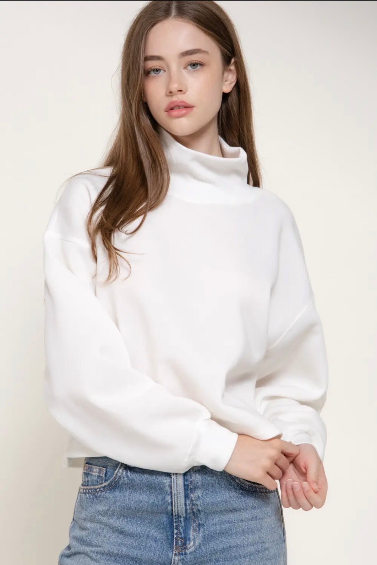 Ivory Cropped Mock Neck