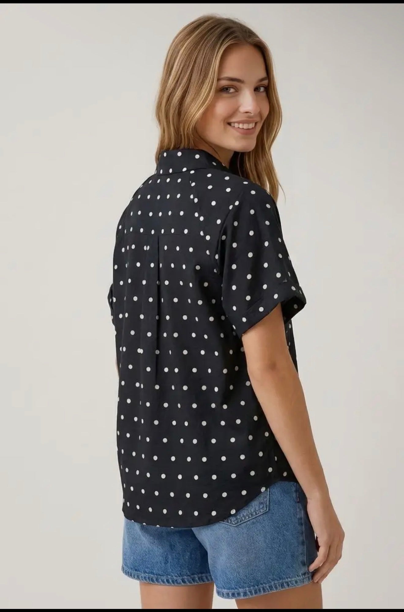 Polka Dot Bubble Sleeve Blouse