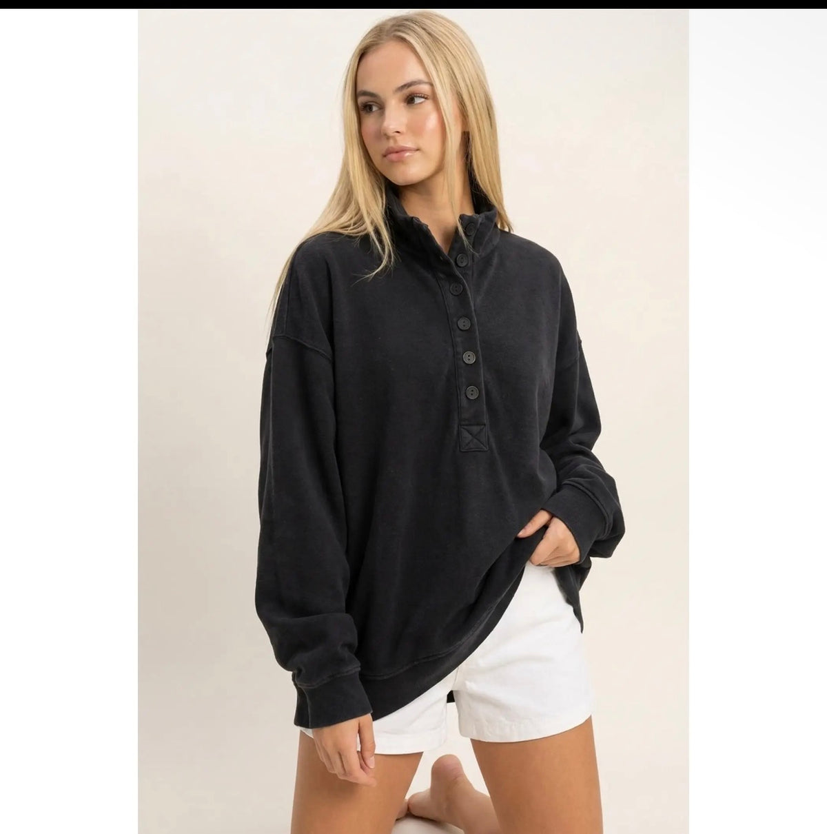 Black Button Front Sweatshirt