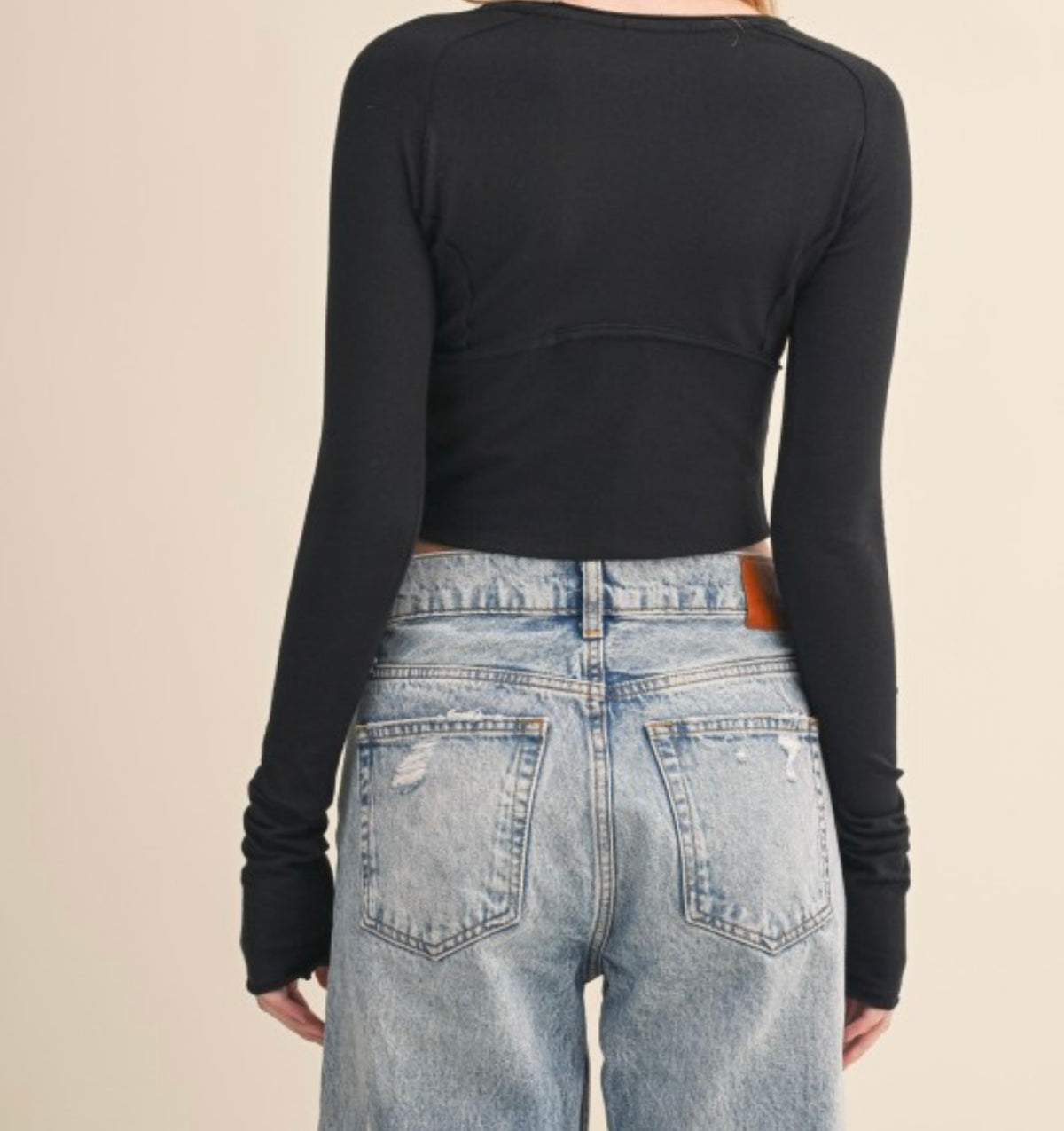 Black Long Sleeve Exposed Edges Baby Tee