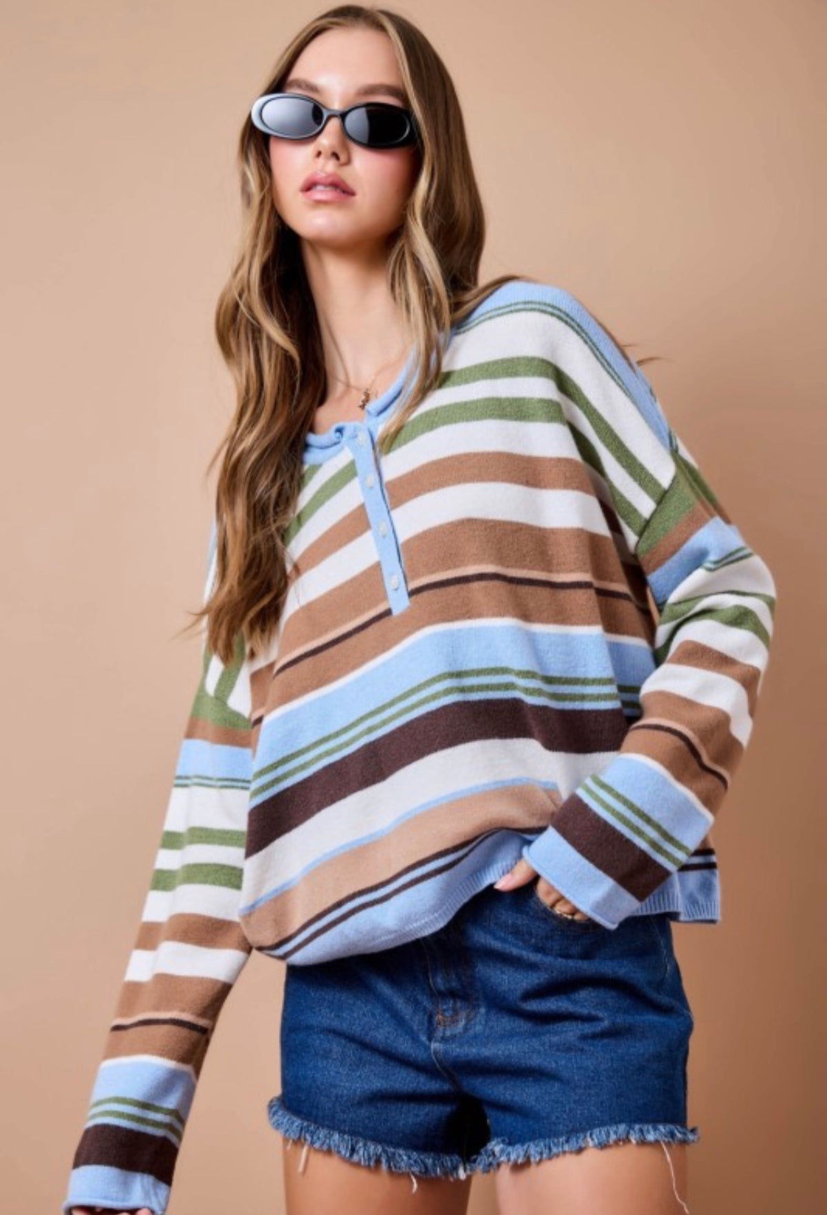 Striped Long Sleeve Sweater Knit Top