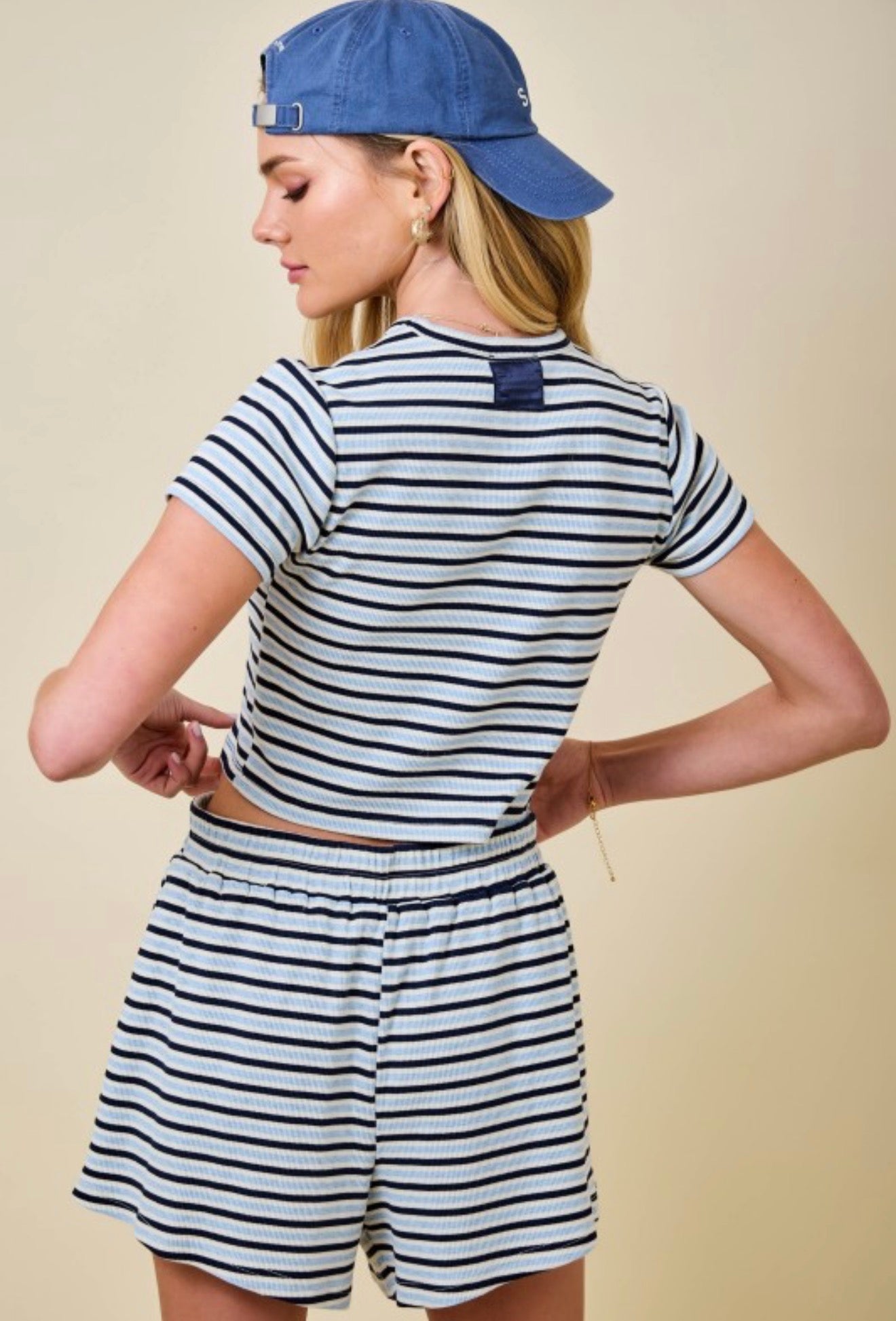 Blue Stripe Ribbed Lounge Baby Tee