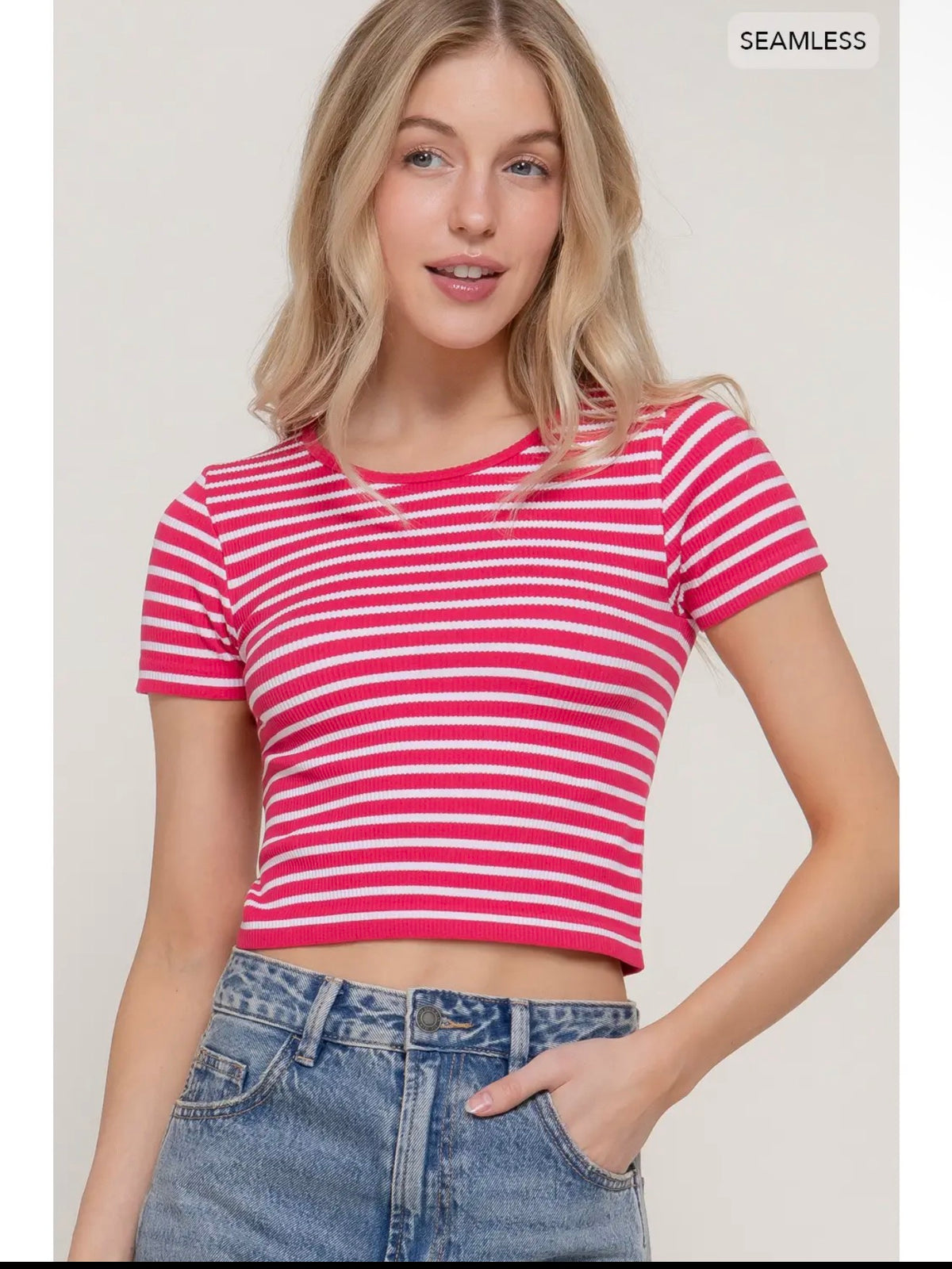 Short Sleeve Striped Baby Tee Magenta