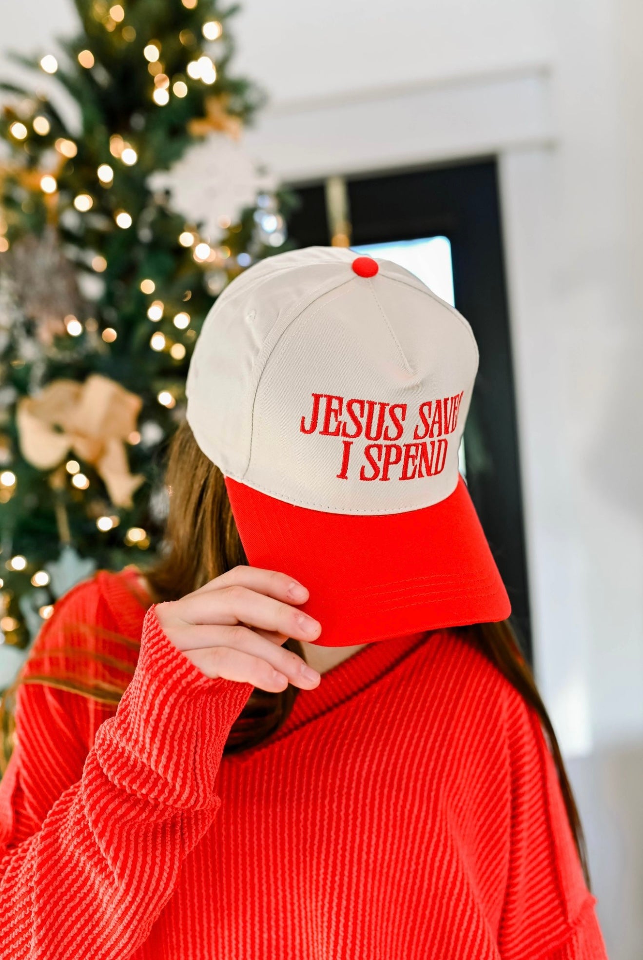 Red Jesus Saves I Spend Hat