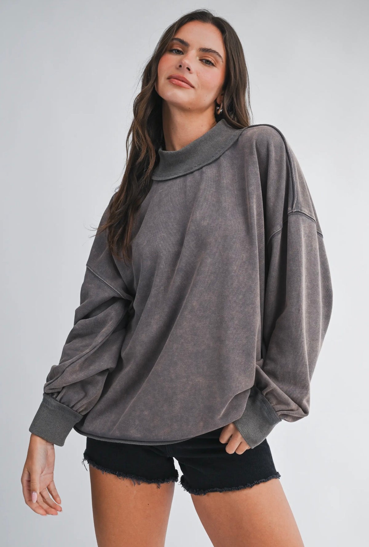 Charcoal Washed Mockneck Sweatshirt