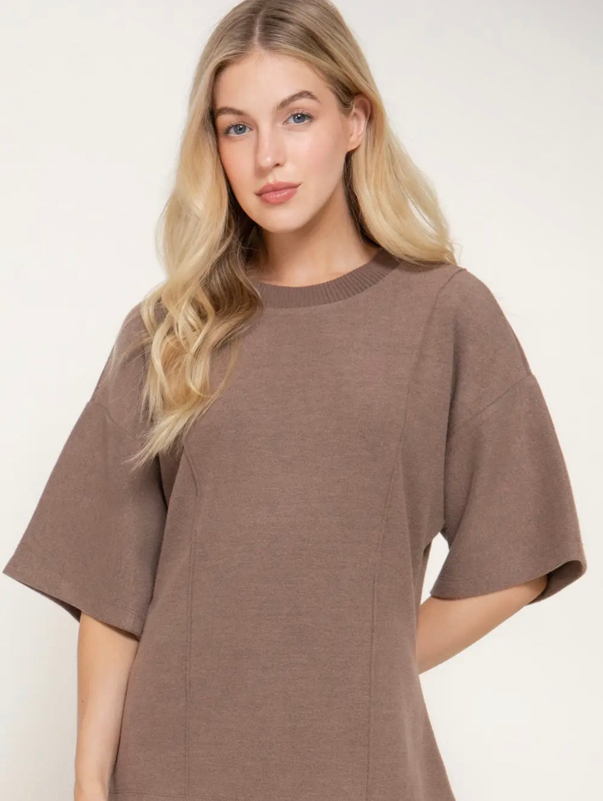 Mocha Round Knit Brushed Top