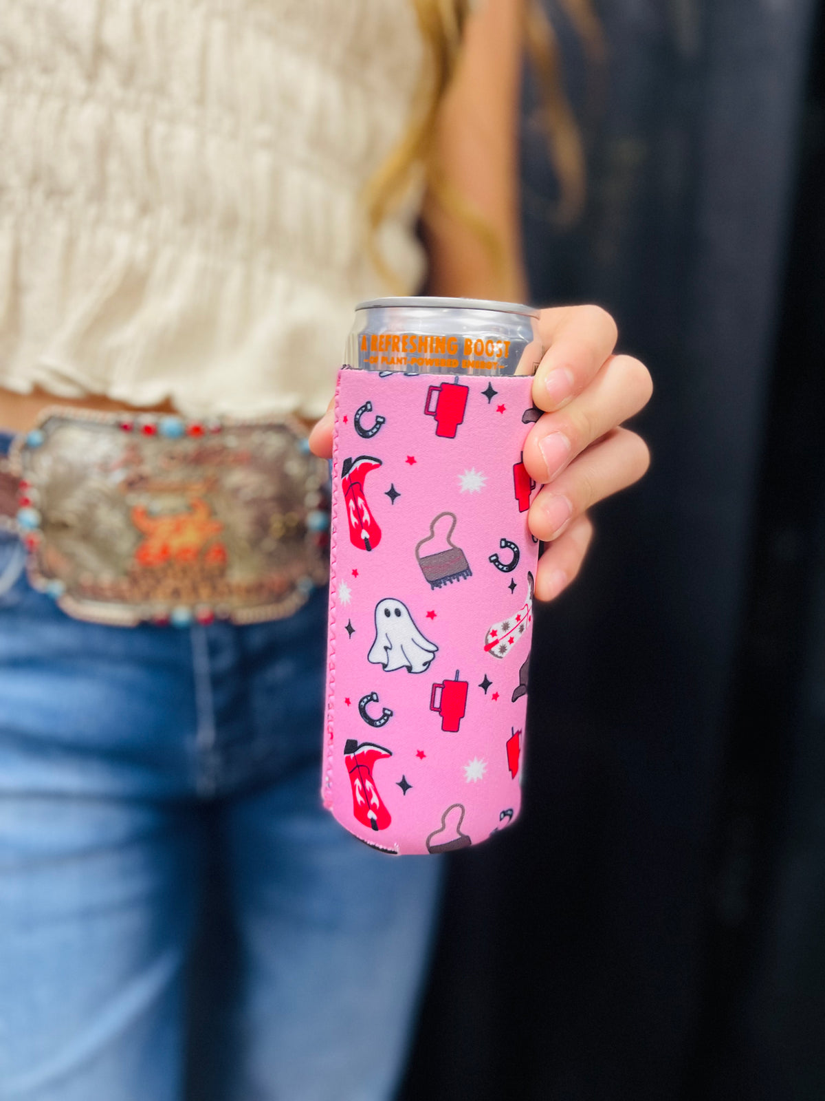 Pink Ghost Tall Coozie 2-Pack
