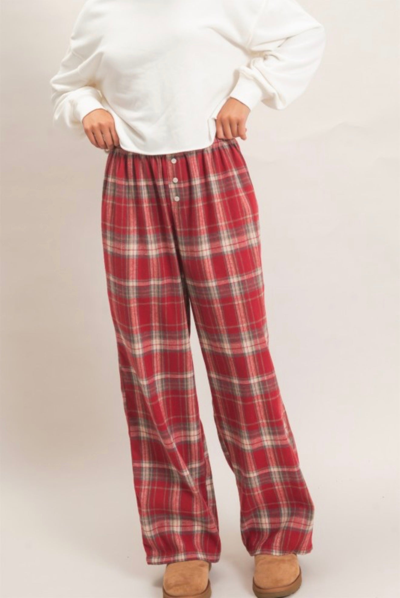 Red Striped Ruffle Hem Cropped Pants