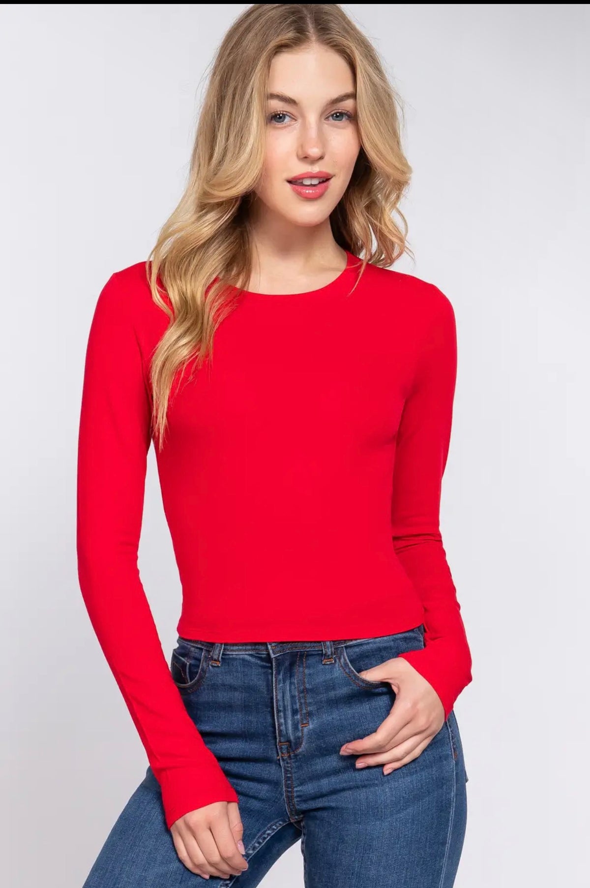 Red Long Sleeve Cropped Tee