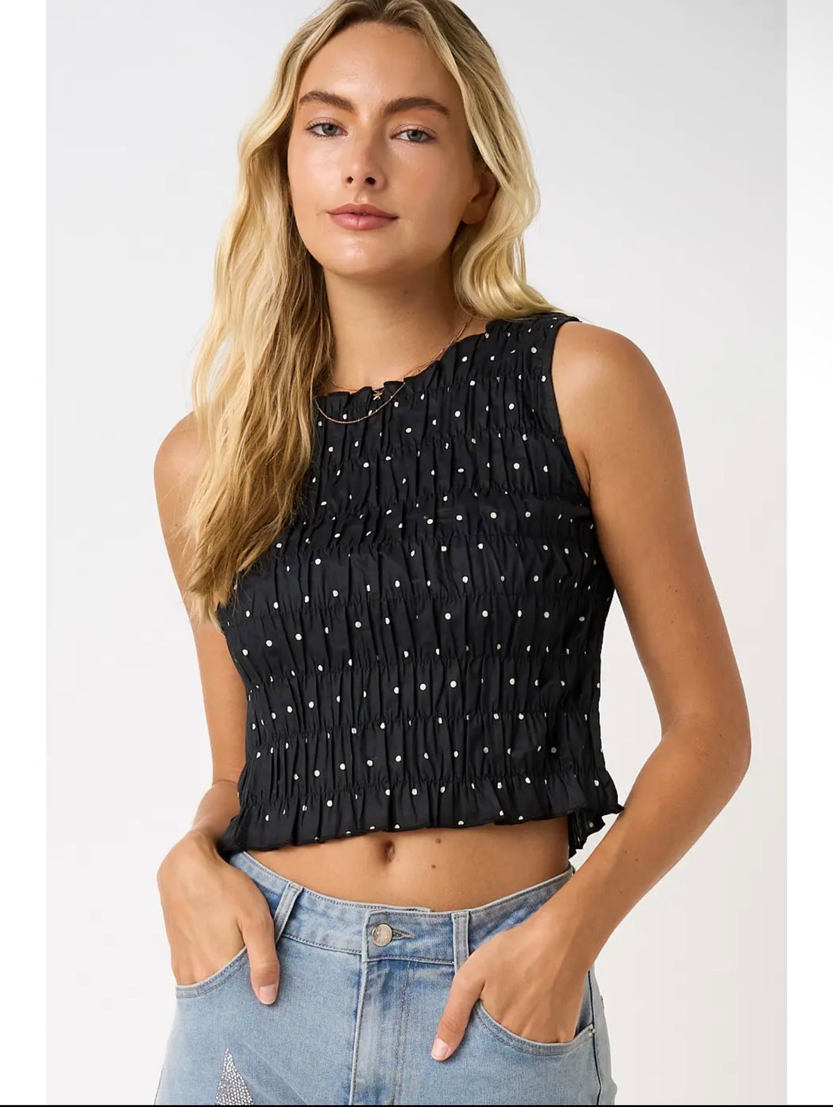 Polka Dot Smocked Crop Top