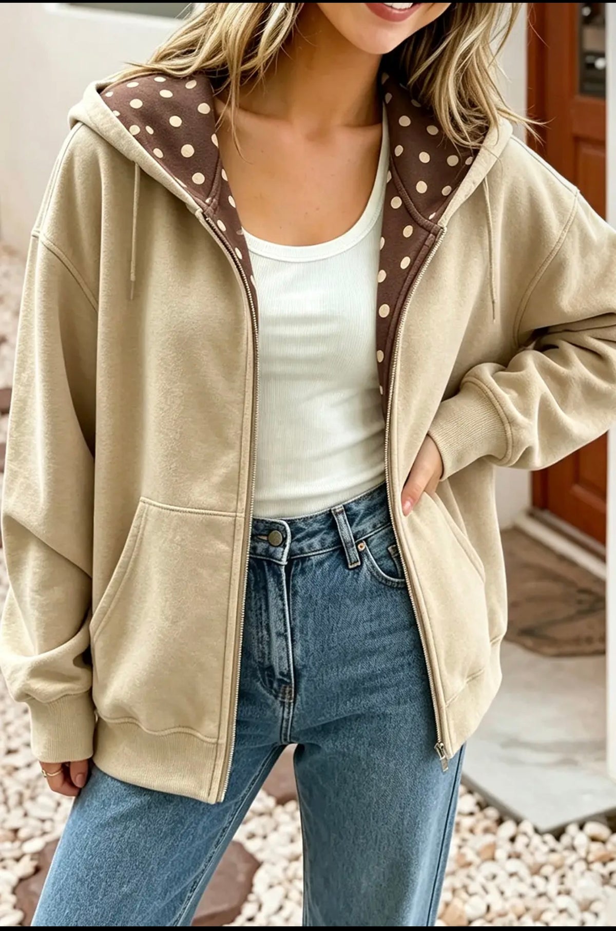 Polka Dot Zip Up Jacket