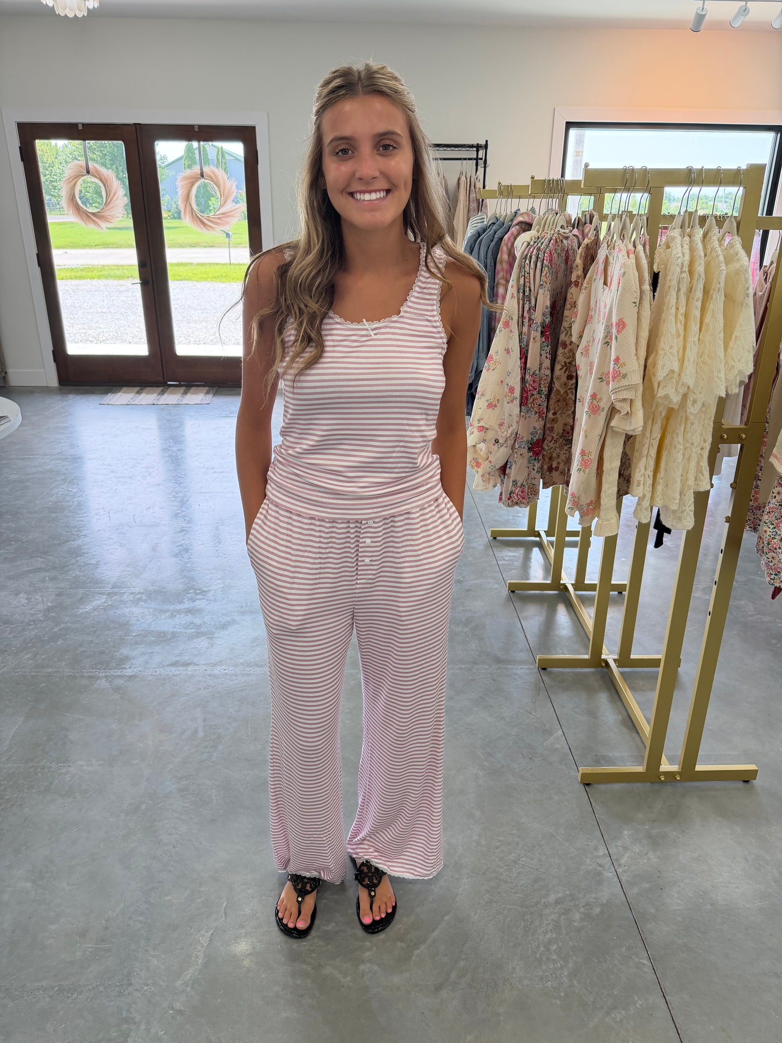 Stripe lounge pant pink