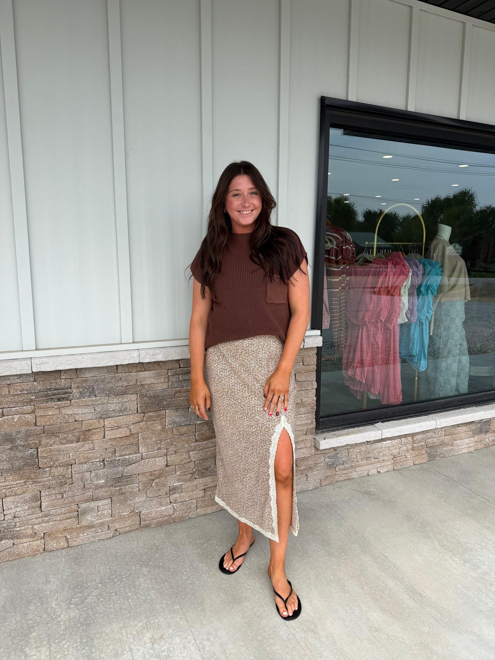 Floral Lace Trim Maxi Skirt